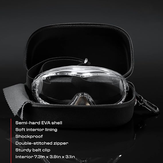 NoCry Protective Goggle Case; Fits Most Goggles; Semi Hard, Water Resistant and Shockproof Outer Shell; Reinforced Zipper; Belt Clip; Designed to Fit All Safety Goggles; Black