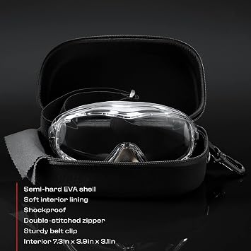 NoCry Protective Goggle Case; Fits Most Goggles; Semi Hard, Water Resistant and Shockproof Outer Shell; Reinforced Zipper; Belt Clip; Designed to Fit All Safety Goggles; Black