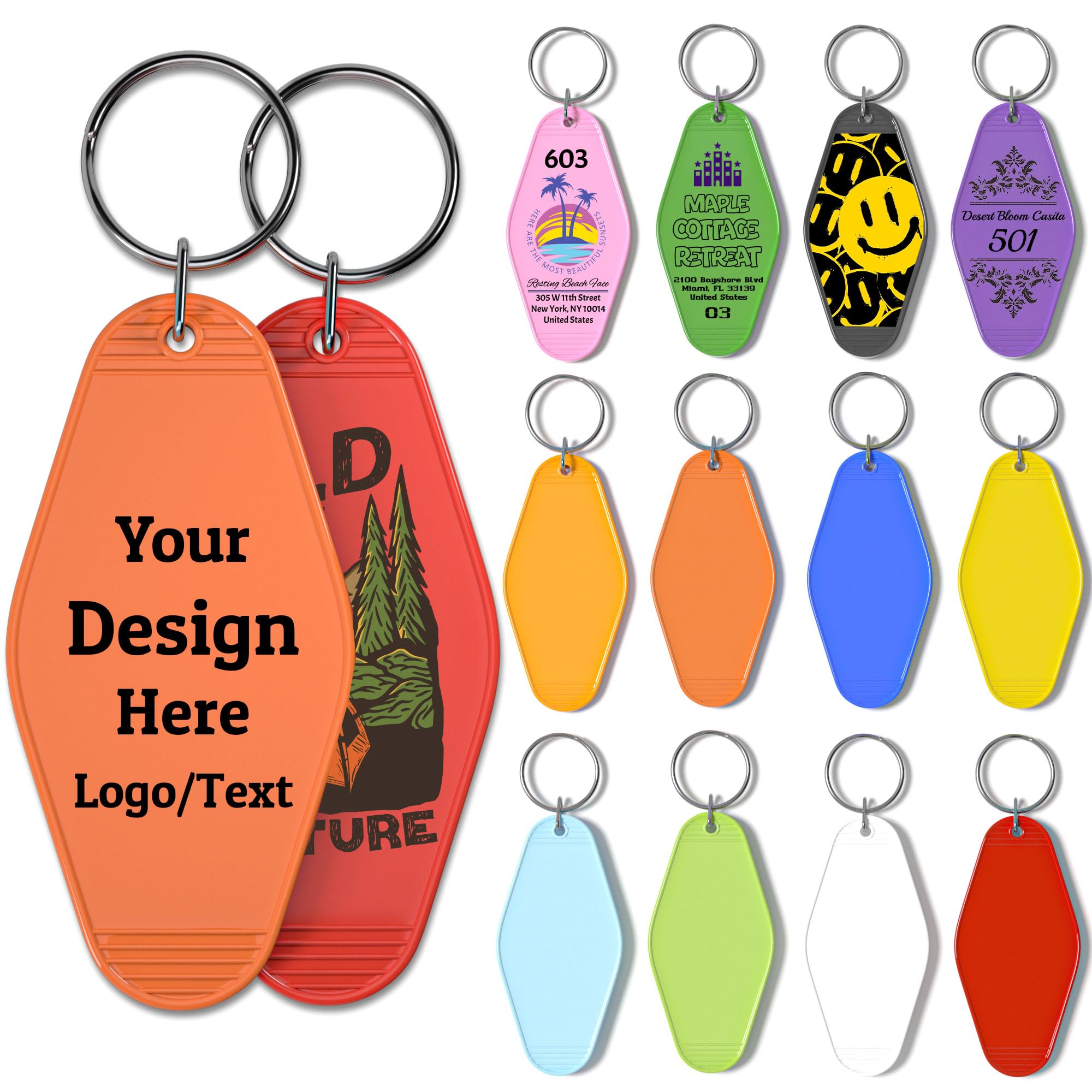 QEADEAYEA 30PCS Custom Hotel Motel Keychain, Vintage Motel Keychain Bulk with Logo/Text, Acrylic Keychains, Key Tags