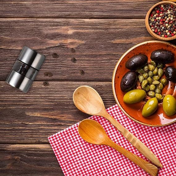 Spice Mill - Small Salt Crusher, Manual Stainless Steel Condiment Mill | Compact Pepper Cone Greener Shaker, Portable Salt Shaker Dispenser, Stainless Steel Body Ceramic Grinding Core for Home Hotel