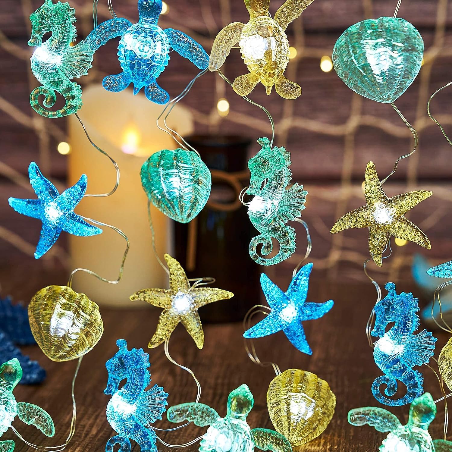 Rocky Green Ocean Beach Marine String Lights Christmas Decorations 10ft 30 LED Aquarium Seashell Seahorse Conch Battery Operated String Lights for Xmas Tree Ornaments Holiday Bedroom Wedding Birthday