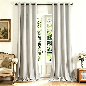 YOFUN Cream Grey Velvet Grommet Blackout Curtains,52 x 90in,2Pcs