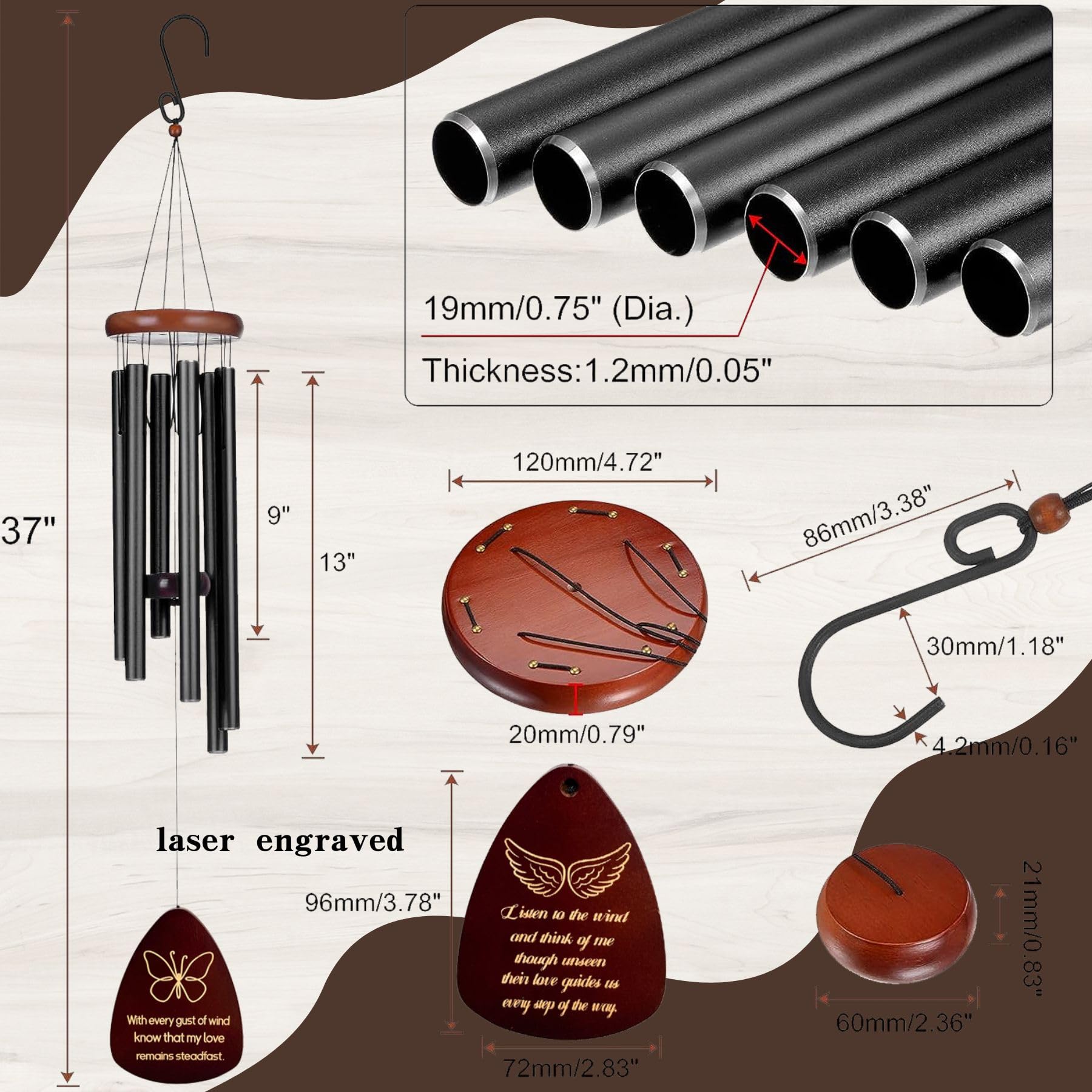 Türkisfarbenes Gedenk-Windspiel – Handgefertigt, Ca. 91 Cm, Für Beileidsgeschenke & Trauer