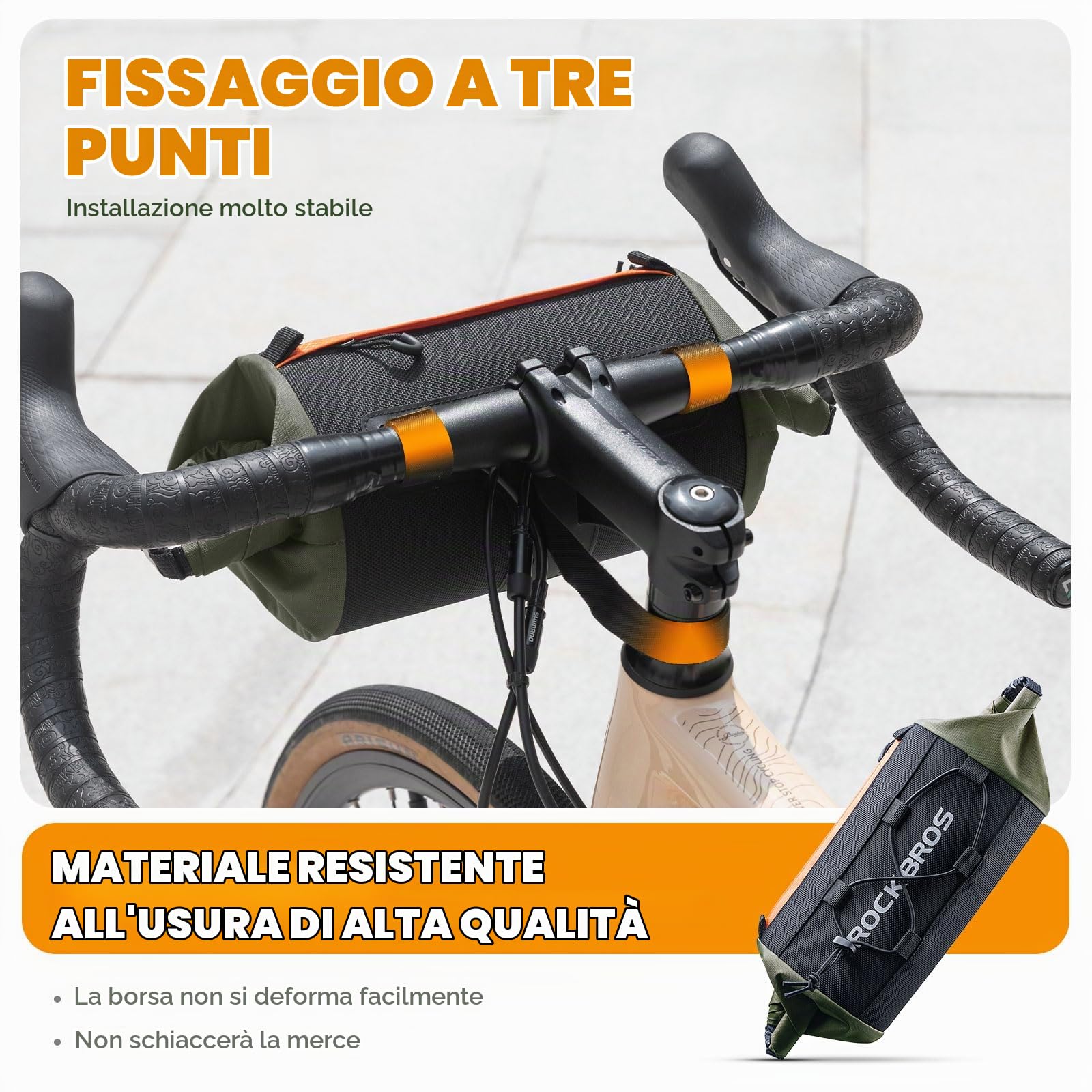 ROCKBROS Borsa Bici Manubrio 2L Tracolla + Borsa Posteriore Impermeabile | Portatile Forma Cilindrica + Grande Capacità 25L, Facile Trasportare per MTB