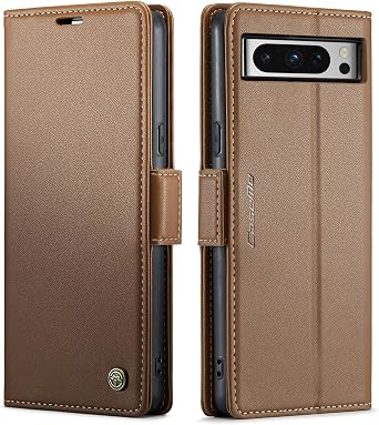 QLTYPRI Wallet Case for Google Pixel 9/9 Pro, Premium PU Leather Magnetic Flip Folio Case with RFID Blocking Credit Card Slots Kickstand Shockproof Protective Phone Case Cover - Brown