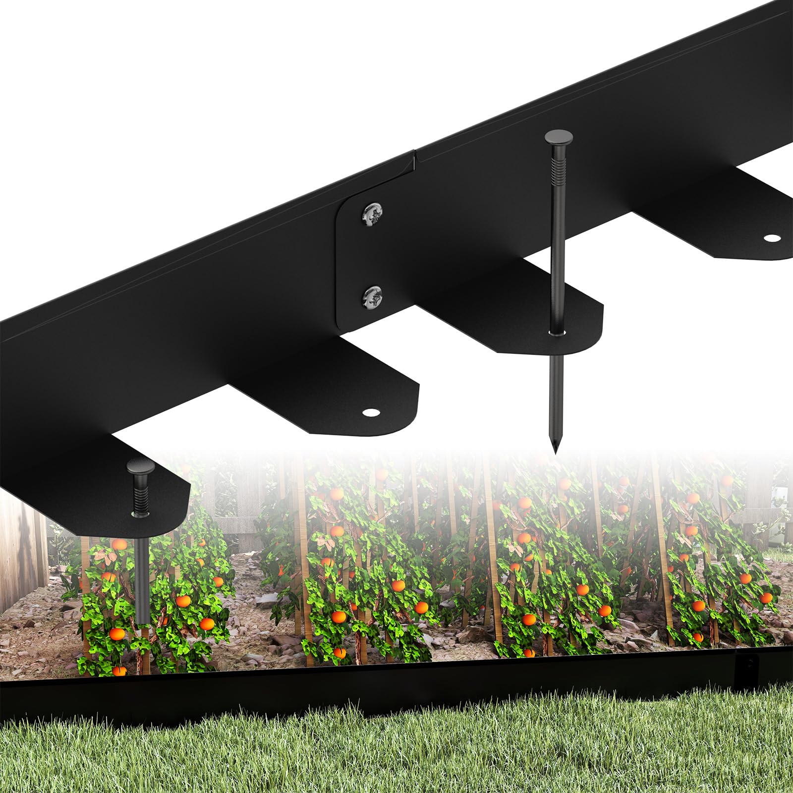 ACXIN Bordure de pelouse flexible en métal, lot de 5 pièces 100 x 10 cm, bordure de massif galvanisée avec 25 clous de fixation, bordure de jardin pour cour, jardin, ferme, couleur noire