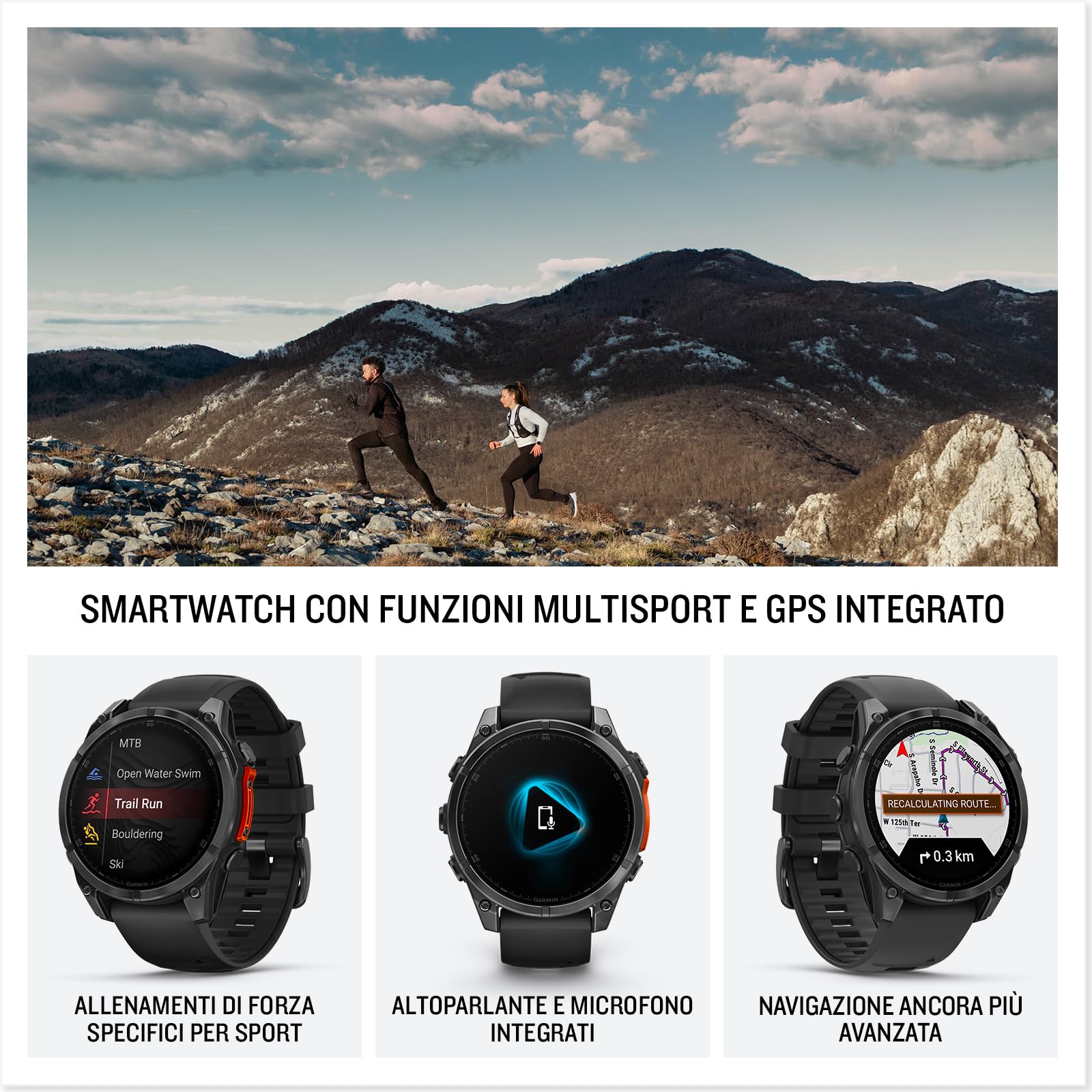 Garmin fēnix 8, 47mm, Display AMOLED 1,4", Touch, Pulsanti induttivi, Speaker e Microfono, Comandi Vocali, GPS multibanda, Torcia, Mappe, 90+ App per lo Sport, Autonomia 16 giorni (Slate Gray & Black)