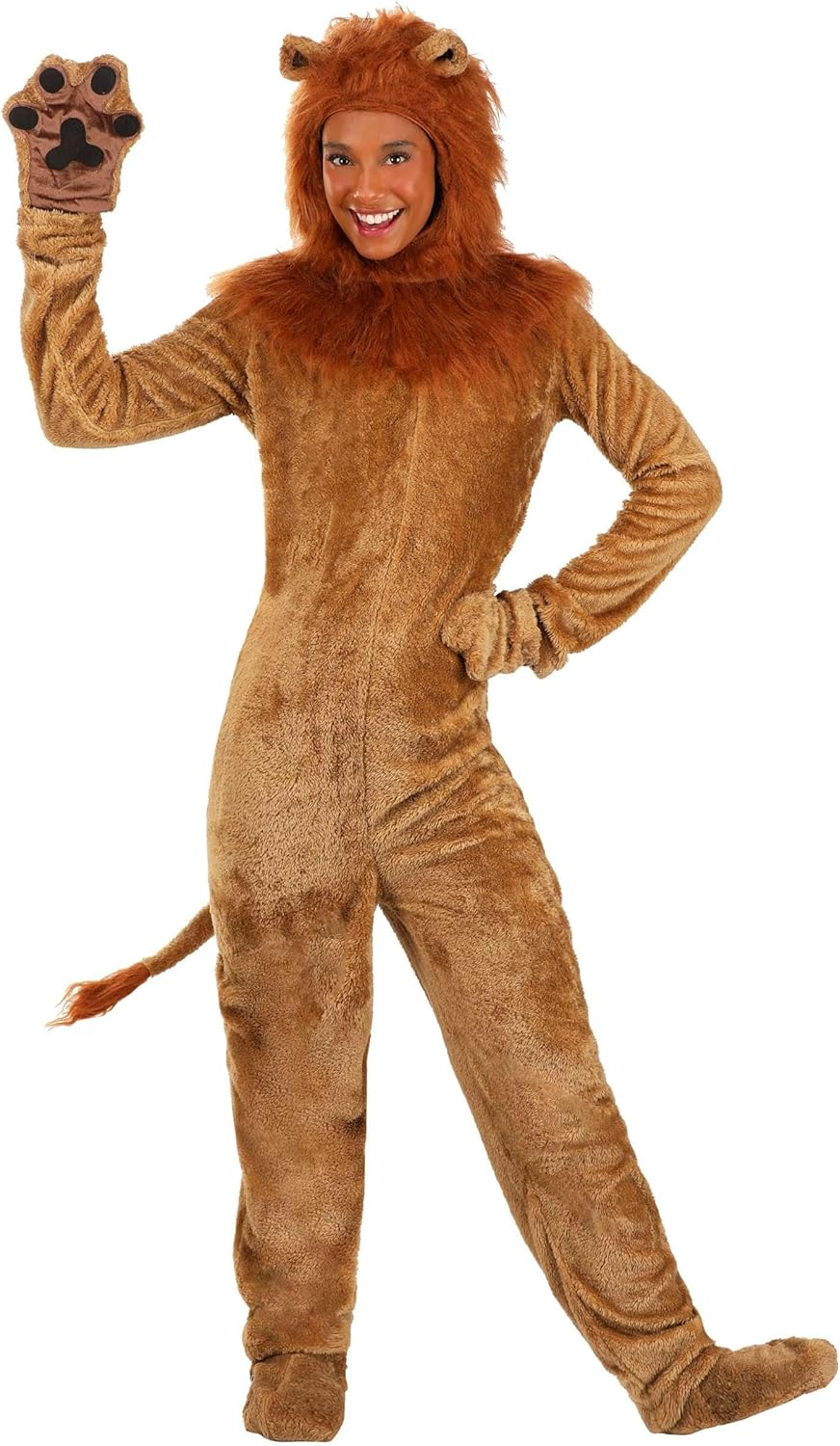 Brown Lion Animal Halloween Costume for Adults with Jumpsuit, Collar, Headpiece, Mitts, & Shoe Covers - Image 2