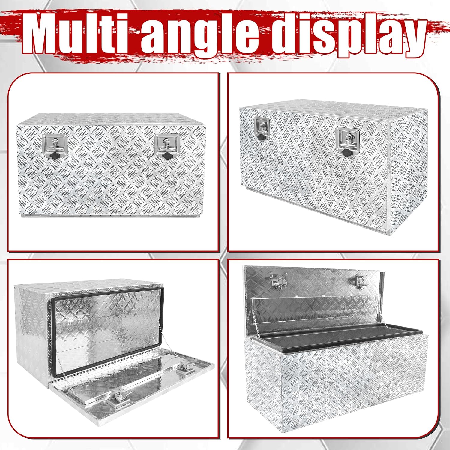 30x18x18 Inch Aluminum Truck Tool Box Heavy Duty Pickup Storage Box Underbody Truck Box Diamond Plate Toolboxes with Lock and Keys Suitable for Truck Bed Pickup RV Trailer