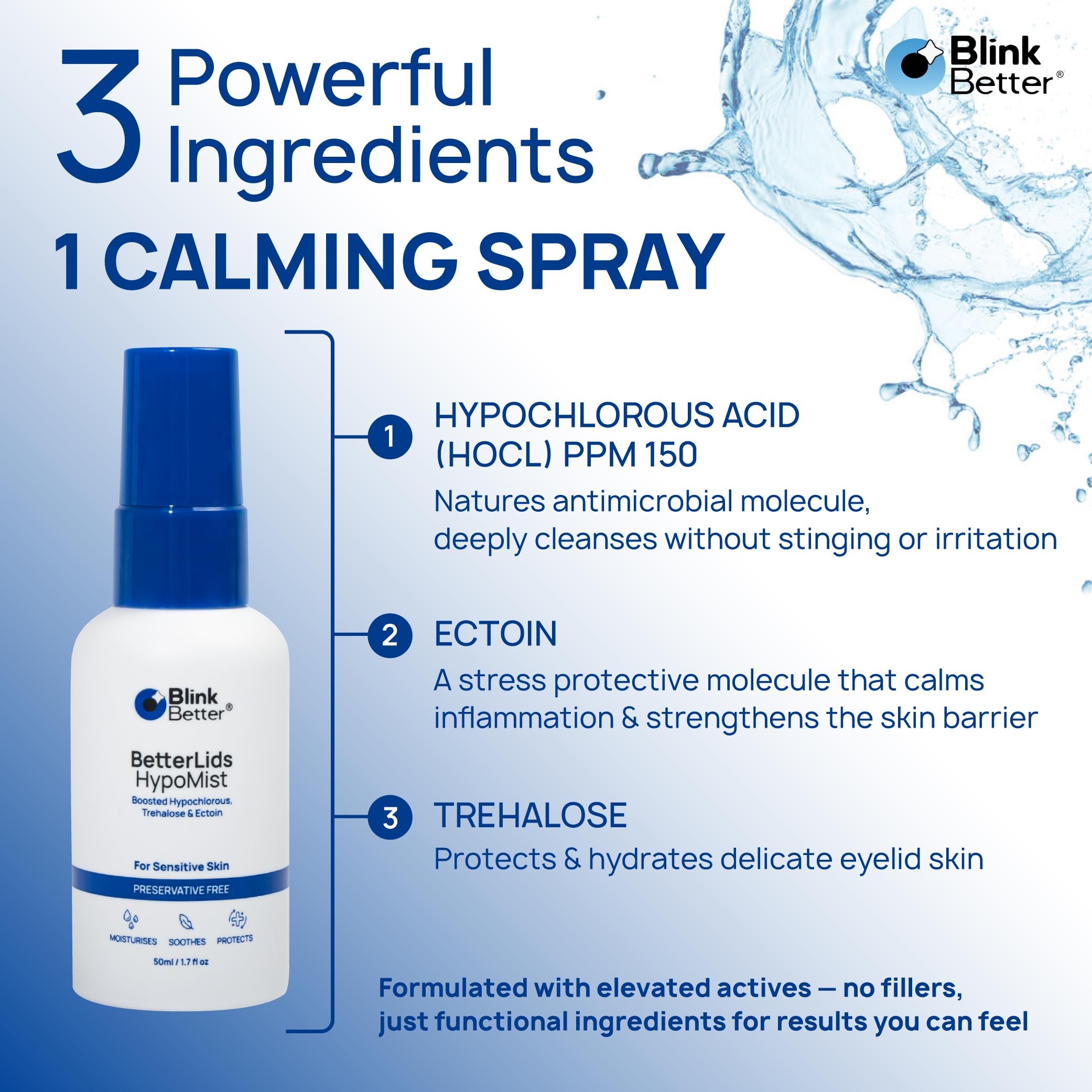 BlinkBetter BetterLids Boosted Hypochlorous Acid Eyelid Spray – Gentle Non-Sting Eyelid Cleanser Mist with Ectoin & Trehalose for Blepharitis, Dry and Itchy Lids – Daily Lid Hygiene Eye Spray, 50 ml — Amazon image 3