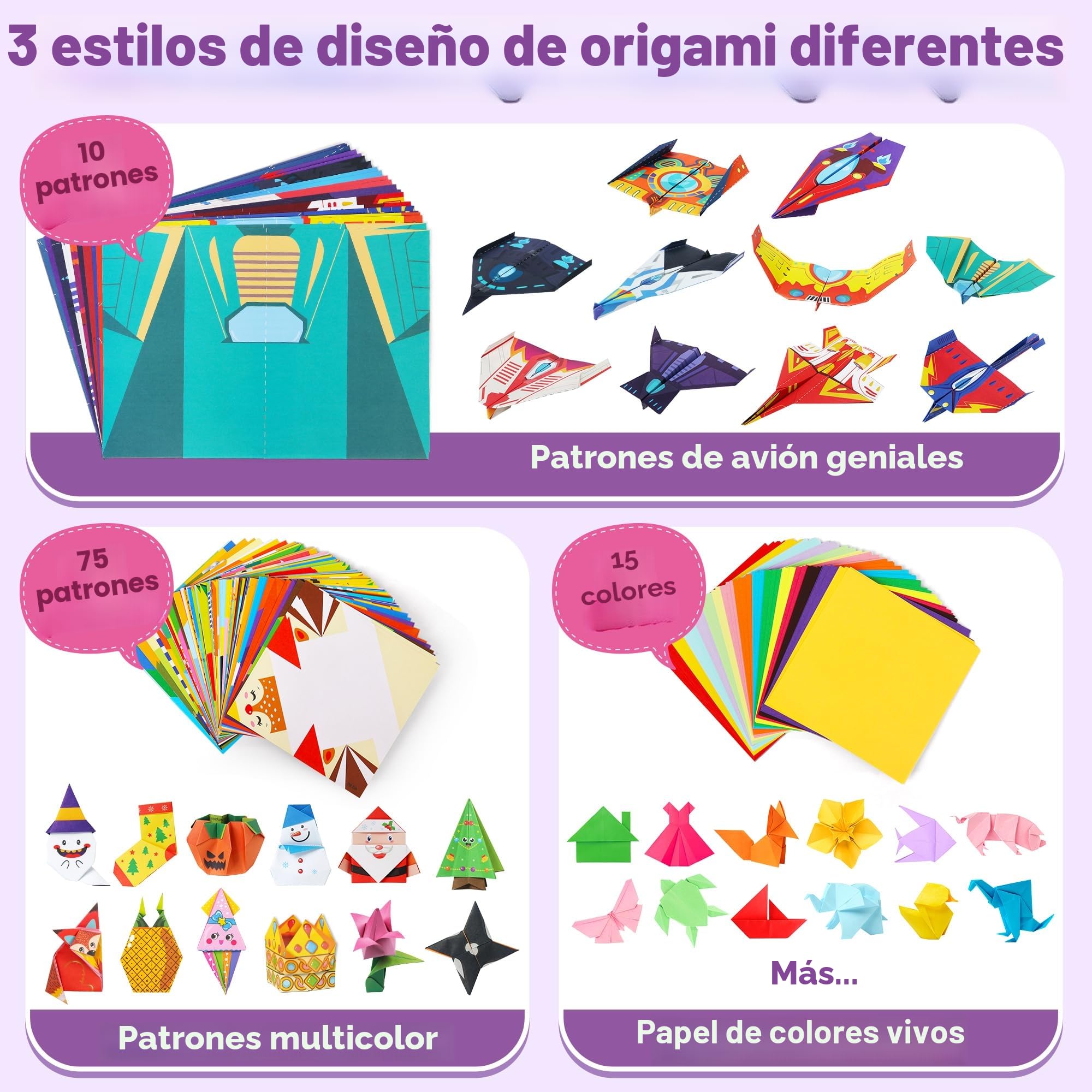 Mocoosy Kit de origami de 320 hojas para niños de 5 a 8 años, 9 a 12 años, kit de avión de papel, juego de papel plegable de color con libro de origami, arte y manualidades para niños y niñas, juego