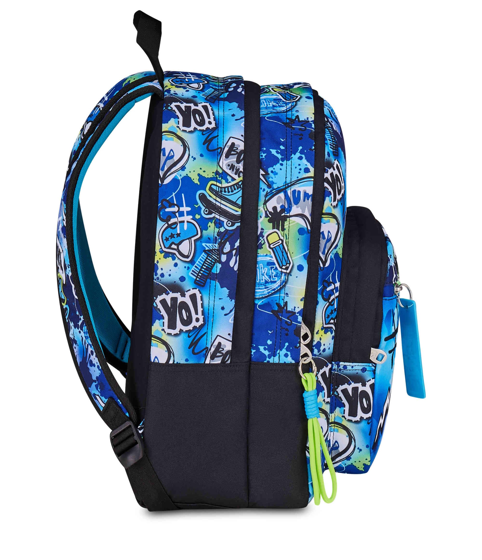 SJ GANG STYLE JAM GANG Zaino Scuola Doppio Scomparto, Sj Ever Cloudy Blue, Azzurro, 31 L, Con Tasca Porta Borraccia e Charm Staccabile, Elementari, Bambino