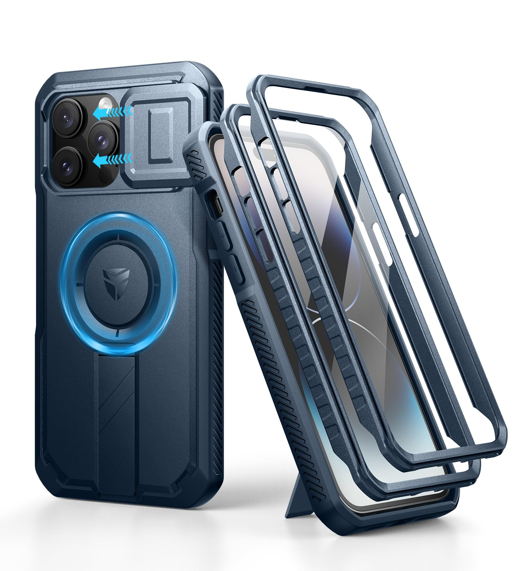 Dexnor for iPhone 14 Pro Max Case with Slide Camera Cover & Adjustable Kickstand & Built-in Screen Protector, Magnetic Rugged Shockproof Bumper Cases