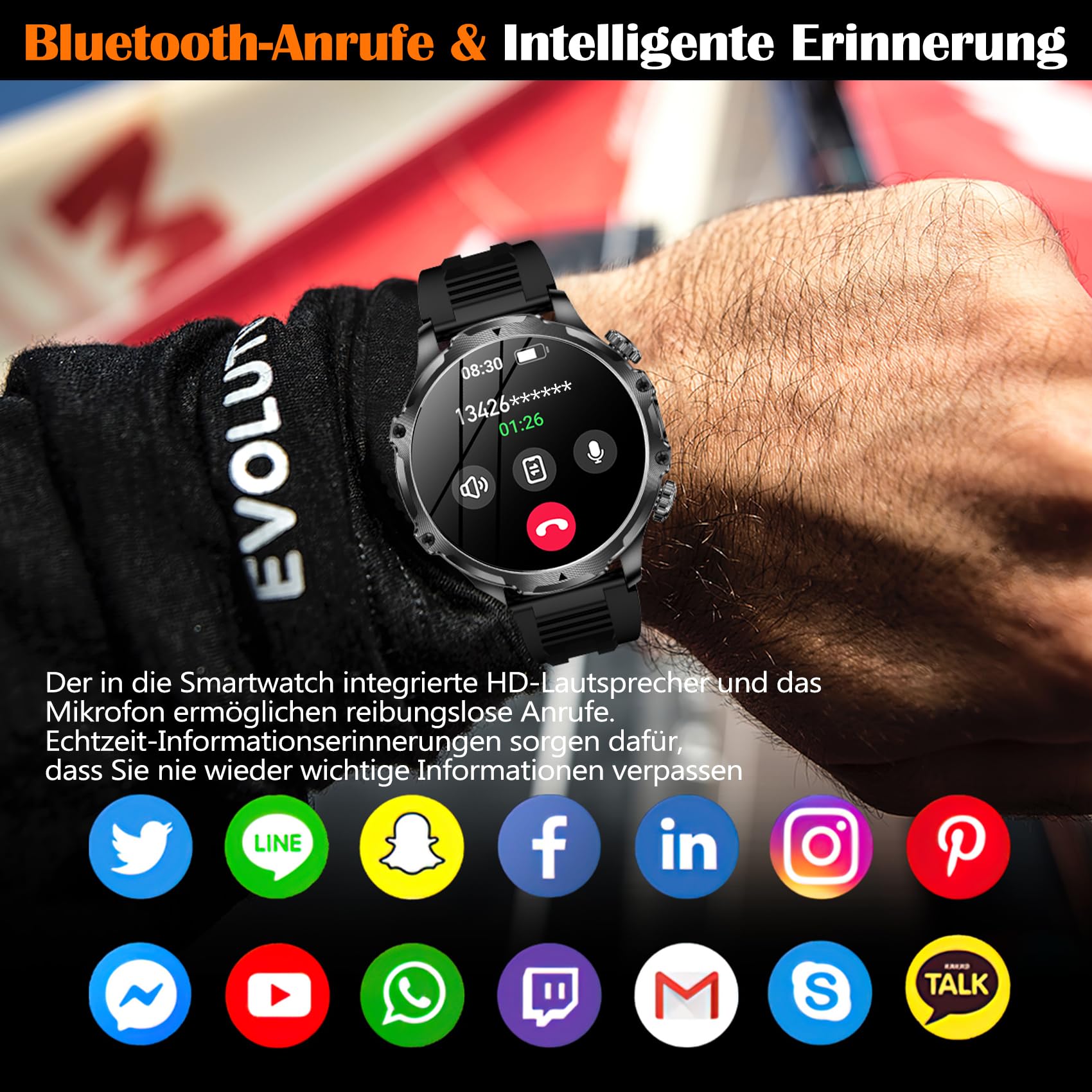Montre Connectée Homme avec 1.9'' Grand Écran Acier Inoxydable Smartwatch Homme LED Lampe de Poche, Appel Bluetooth Fréquence Cardiaque Sommeil Surveillance Sportifs Podomètre Étanche IP68