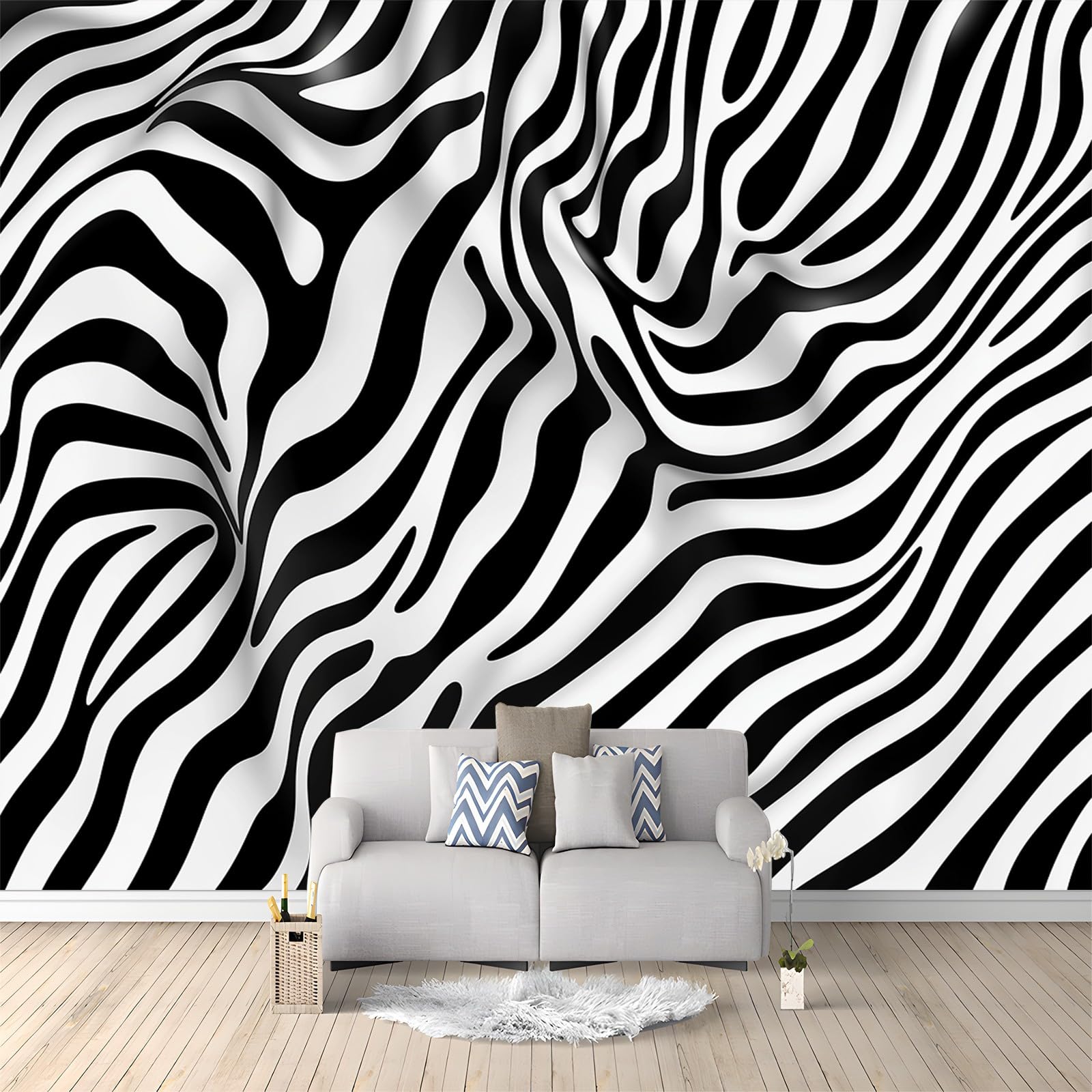 Papel tapiz mural de pared 400 x 280 cm Papel tapiz no tejido Abstracto Rayas De Cebra Papel tapiz fotográfico decorativo moderno para dormitorio infantil Blanco Negro Papel tapiz de póster