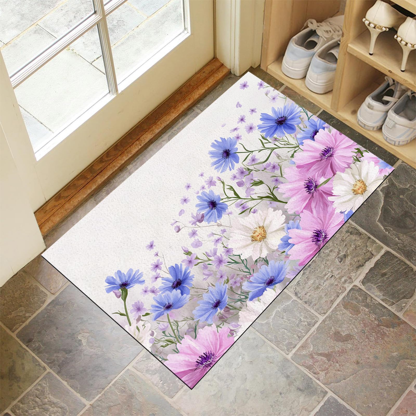 Tapis d'entrée fleurs de printemps pour illuminer la porte et le couloir