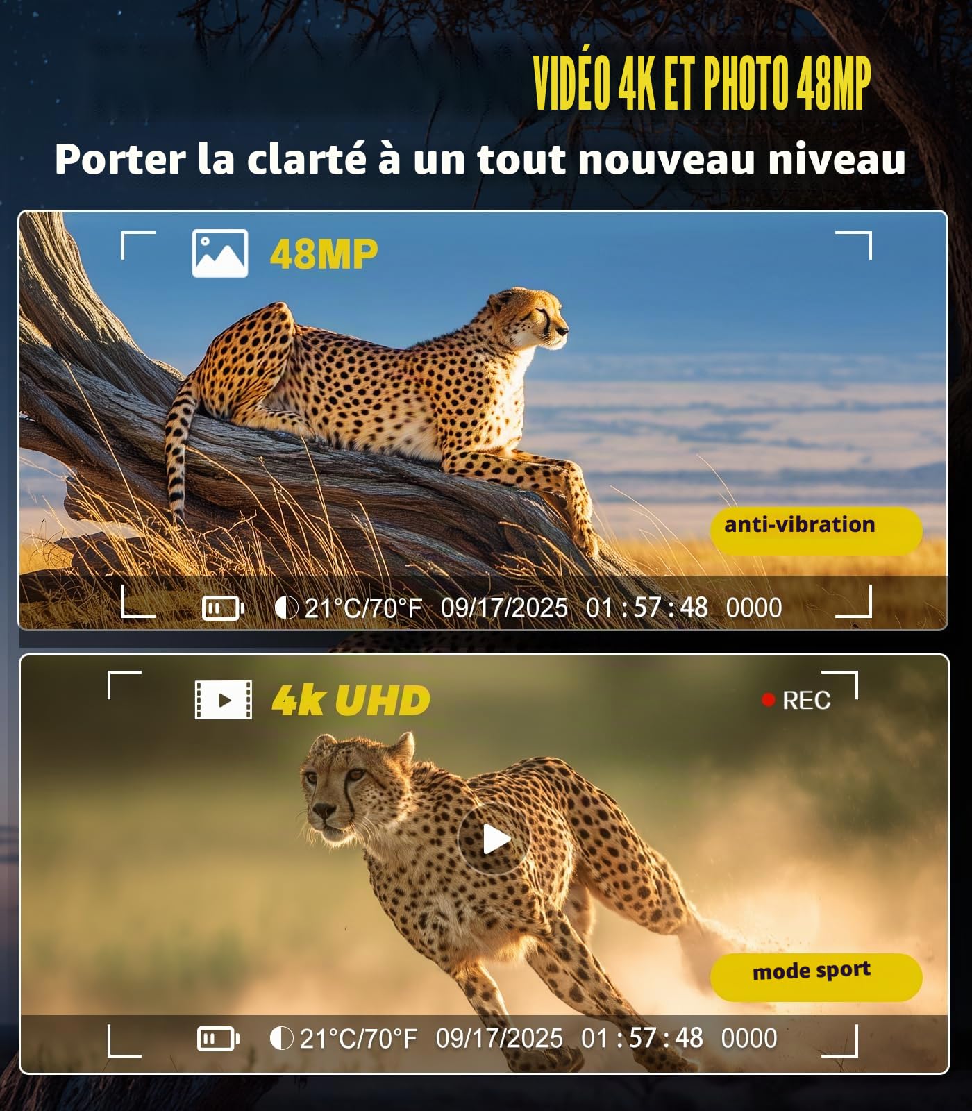 Jumelle Vision Nocturne 4K 48MP, 10 000 mAh Rechargeable, f/1.4 Grande Ouverture Jumelles Infrarouge, Portée de Vision 600M, 3" HD Écran, Zoom Numérique 8X avec Carte TF 32 Go