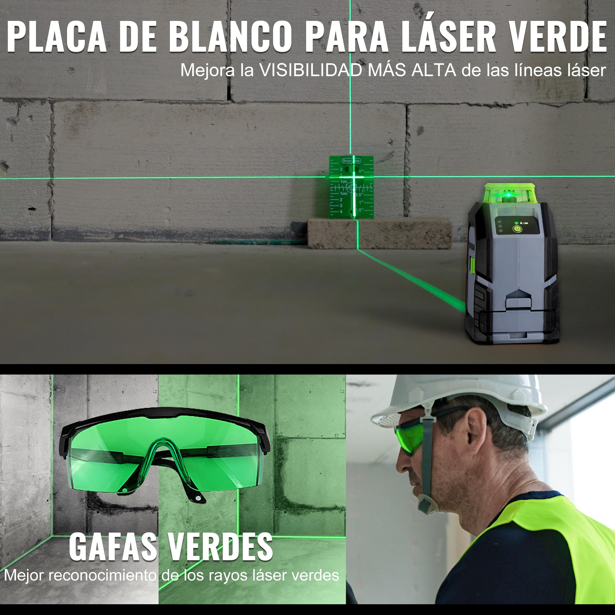 WORKPRO Nivel Láser 360° con Trípode, 30m, Láser Verde | Línea Horizontal, Vertical y Cruzada con 3 Modos, Soporte Magnético, Trípode Ajustable y Bolsa de Transporte