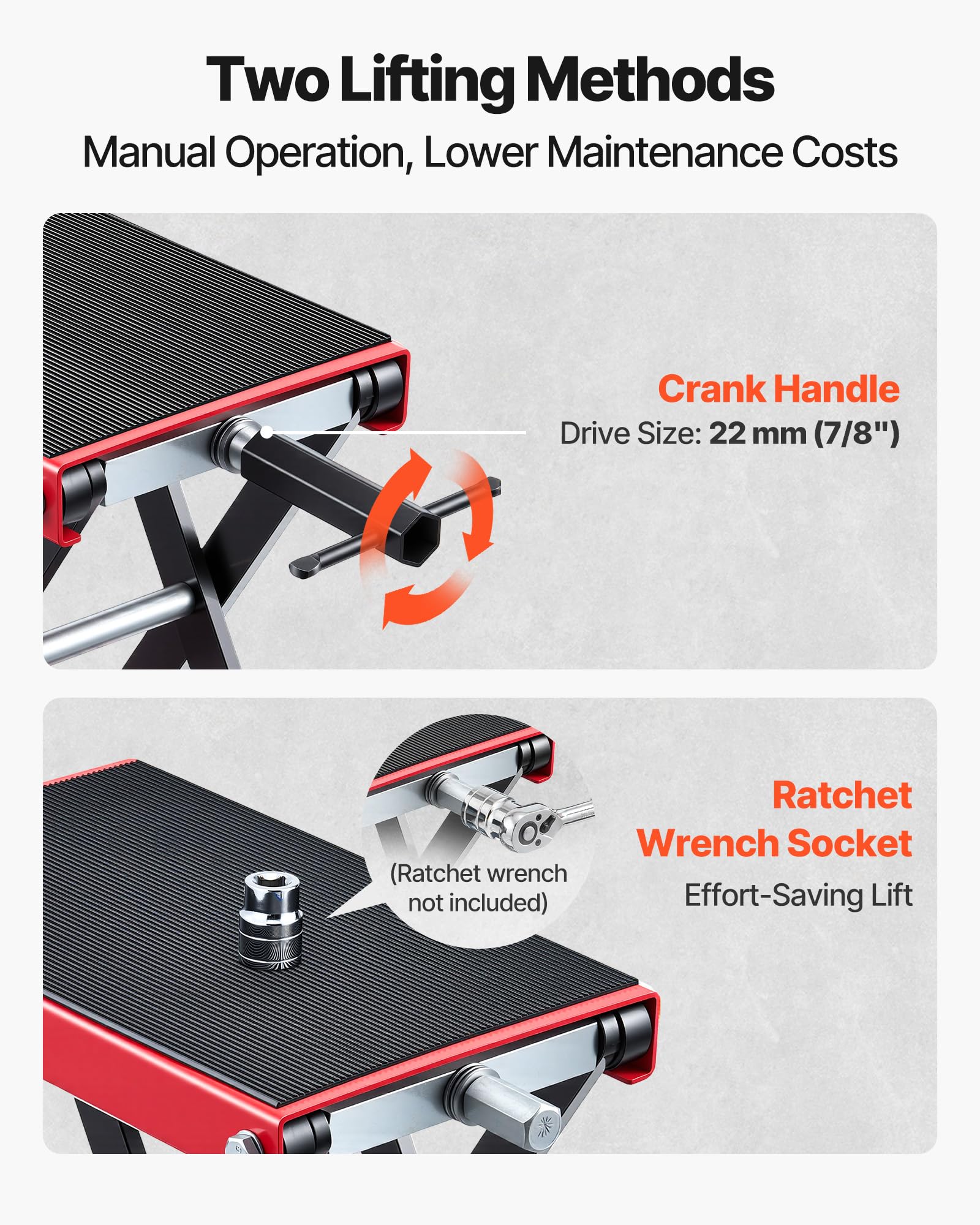 VEVOR Martinetto a Forbice per Moto, Piattaforma di Sollevamento Compatta Carico Max 499 kg, Escursione di Sollevamento 9,5-34 cm per Manutenzione Moto da Officina Garage, Sollevatore in Acciaio