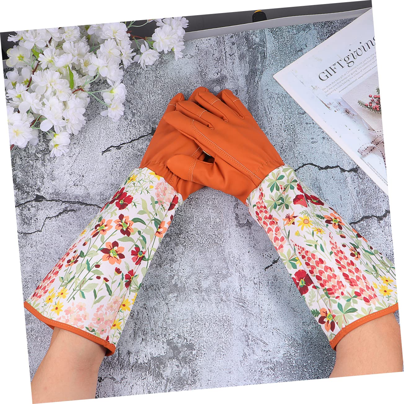 Guantes de Jardinería de Manga Larga con Material Transpirable Guantes Protectores para Trabajos de Desmalezado