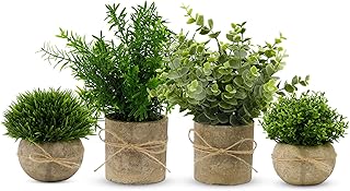 YVONNEYI Pack of 4 Artificial Plants for Living Room Decoration, Artificial Plants Like Real Eucalyptus, Fake Plant for Home, Bedroom, Bathroom, Kitchen, Office, Room, Windowsill, Home Indoor