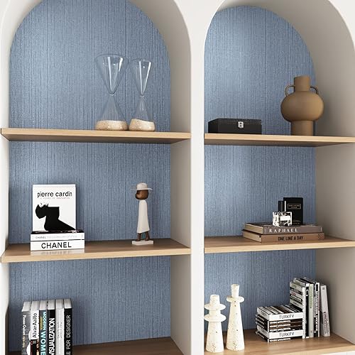 Miniatura 3 de CRE8TIVE Papel tapiz de 24 x 118 pulgadas de ancho, color azul claro, para despegar y pegar, papel tapiz texturizado de lino extraíble,