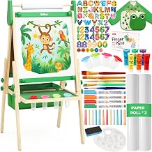 Belleur All-in-One Art Easel for Kids, Adjustable Double Sided Easel for Toddlers with Magnetic Whiteboard & Dry-Erase Chalk Board & Paper Roll, Child Painting Easel for Kid 2-8 Birthday Gift-Green