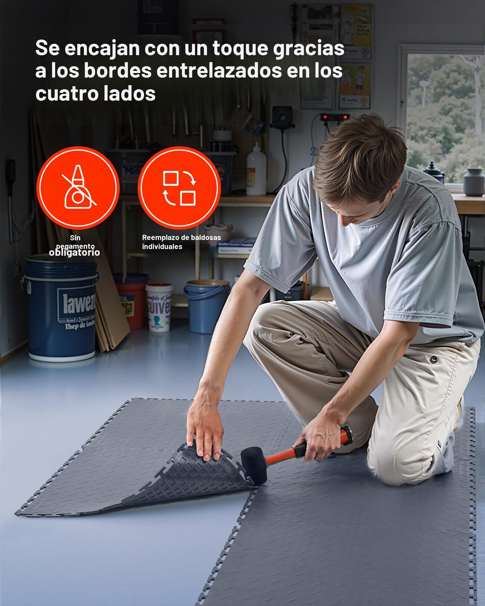 VEVOR Suelo de PVC Antideslizante para Garaje, Paquete de 16 Unidades de 513 x 513 x 5 mm, Instalación por Clic, con Patrón de Diamante para Taller, Almacén, Cuarto de Herramientas, Gris Grafito
