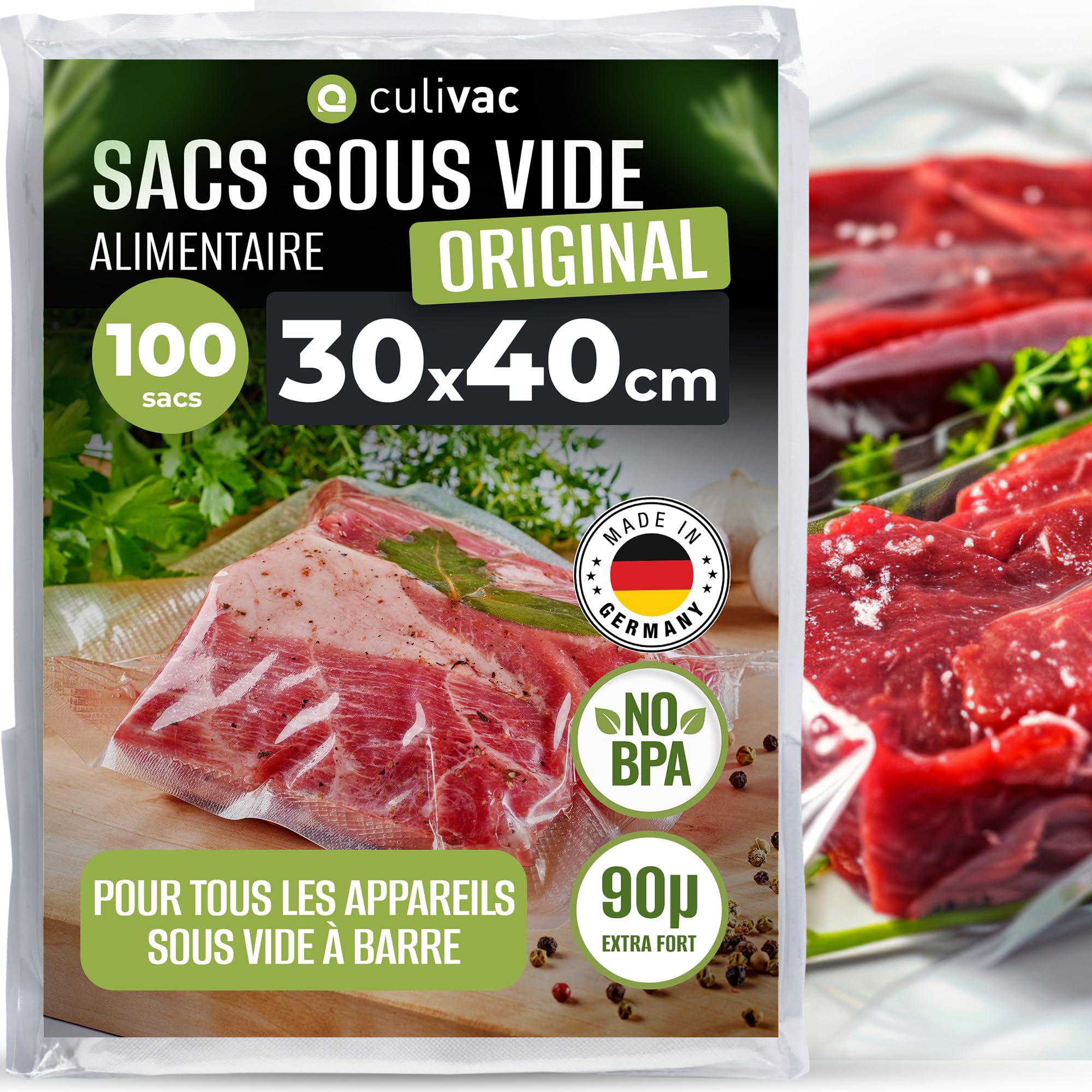 culivac Sac sous Vide Alimentaire – Original, 30x40cm, 100 Sacs