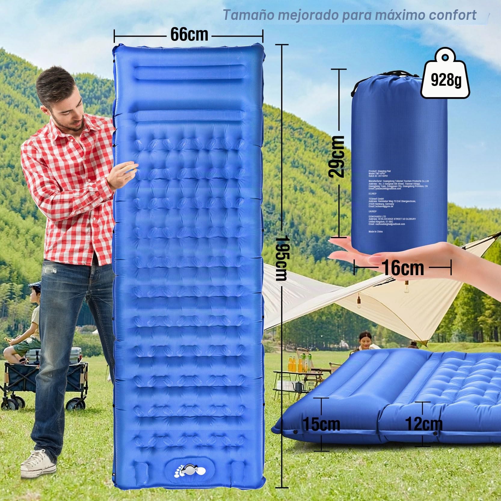 Colchón Hinchable Camping, Esterilla Hinchable con Almohada y Bomba de Pie, Colchón Colchoneta Inflable Plegable para Dormir Senderismo Aventura Acampad Senderism Viajes