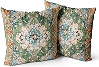 Snycler Boho Throw Pillow Covers 18x18 Inch Set of 2 - Double Sided Short Plush Green Patterns for Couch Sofa Bed Farmhouse Decor