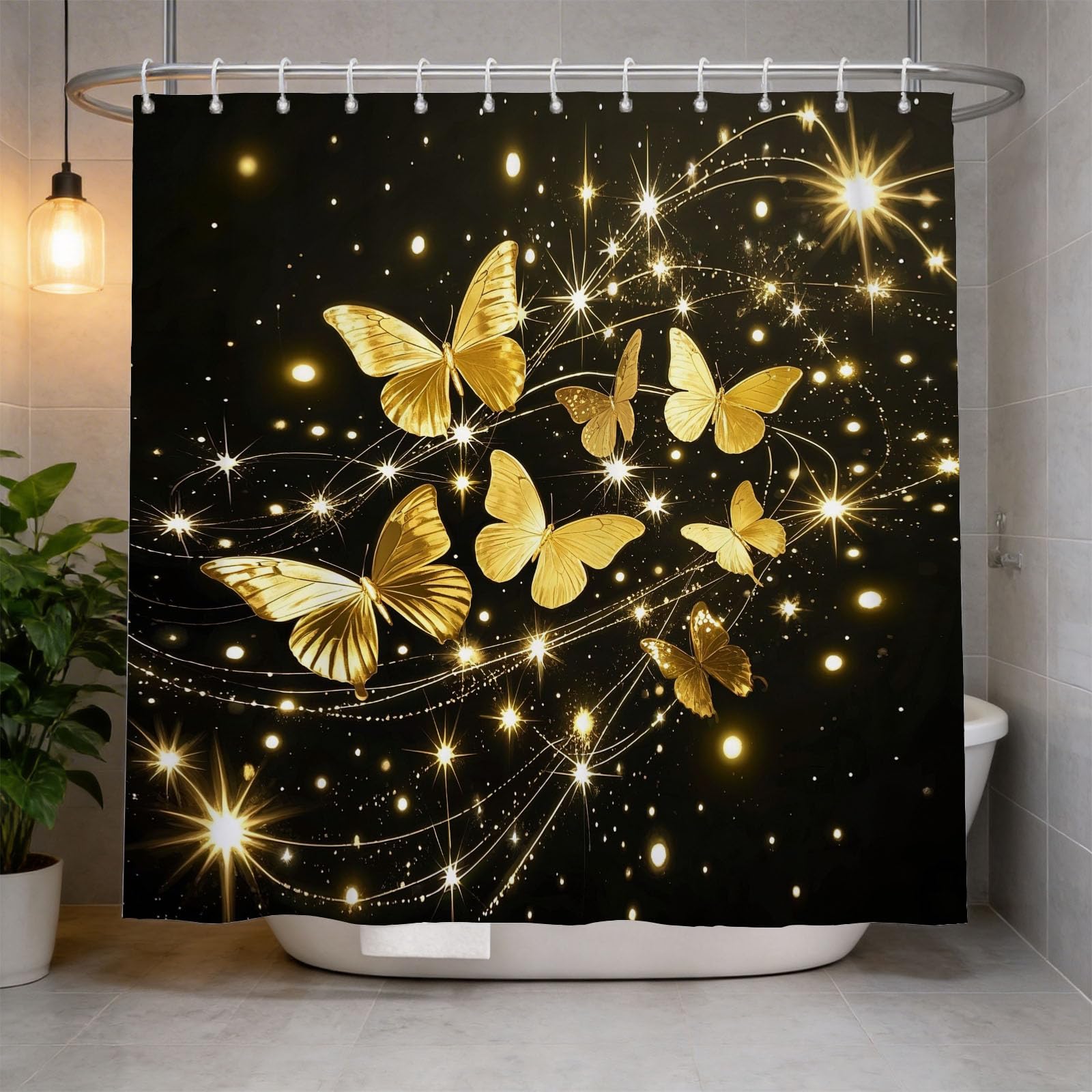 Hongduo 3D Butterfly Shower Curtain for Stalls Bathtubs Cartoon Bathroom Decor Shower Curtain Set Polyester Fabric Waterproof 200x200cm/79X79 Inch with Hooks