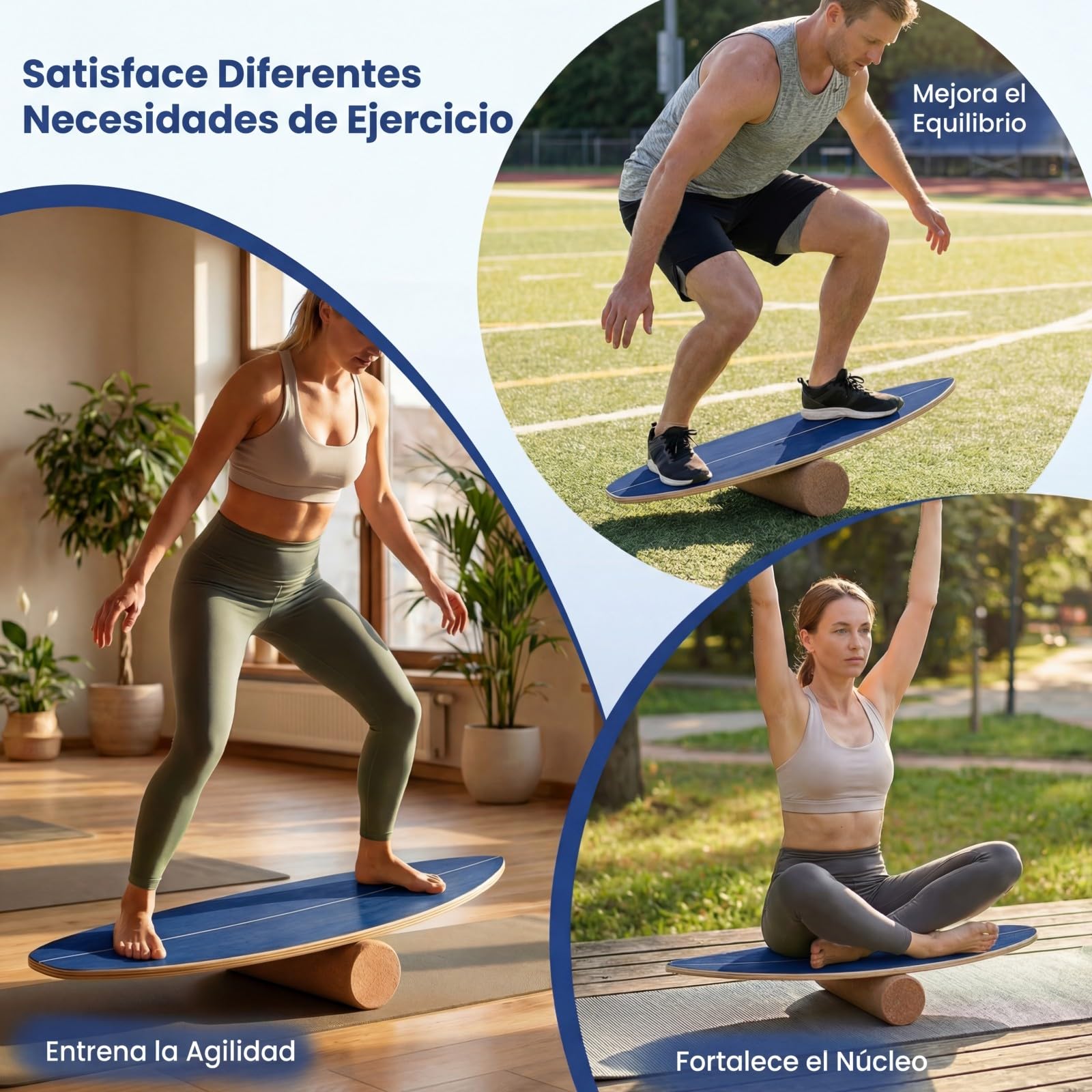 COSTWAY Tabla Equilibrio para Adultos, Balance Board de Madera con Rodillo de Corcho, Estante de Almacenamiento, Tabla Equilibrio Surf Rehabilitación Yoga y Pilates