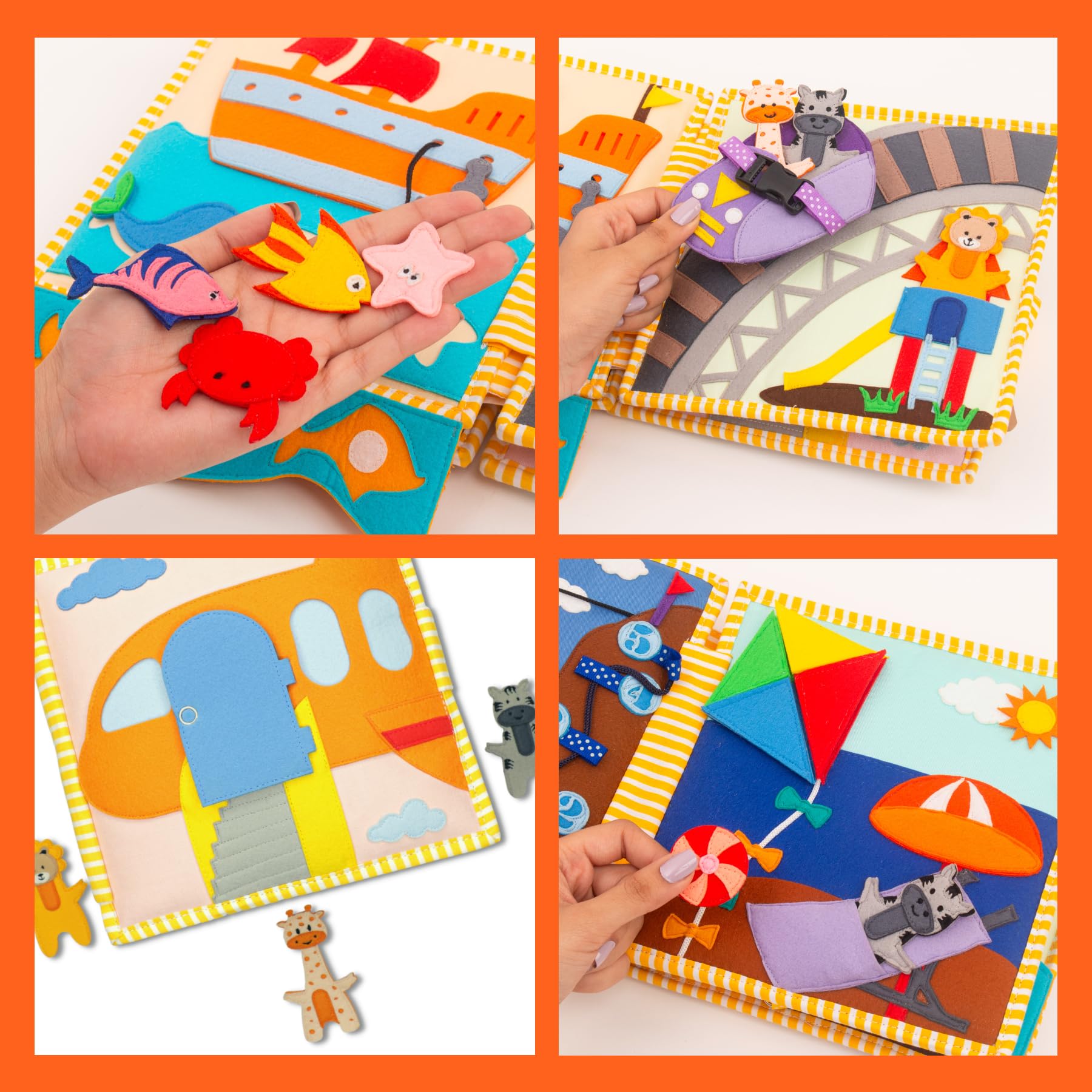 Jolly Designs – Globetrotter - 6 Seiten Quiet Book – Montessori Spielzeug ab 2 Jahren – Motorik & Sensorik fördern – Handgefertigtes Filzbuch – Lernspielzeug für Kleinkinder – Busy Book für unterwegs