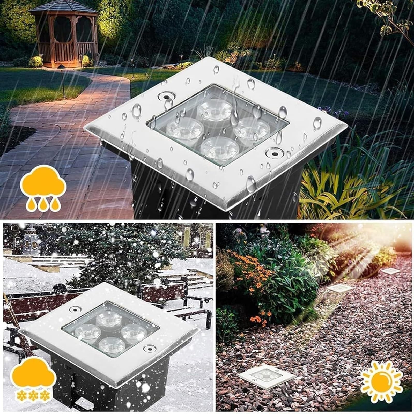 Oświetlenie krajobrazu LED - lampy podłogowe LED, kwadratowa lampa pochowana, podwodne światło wpuszczane, materiał ze stali nierdzewnej, wodoodporny reflektor podłogowy IP67 do oświetlenia ogrodu
