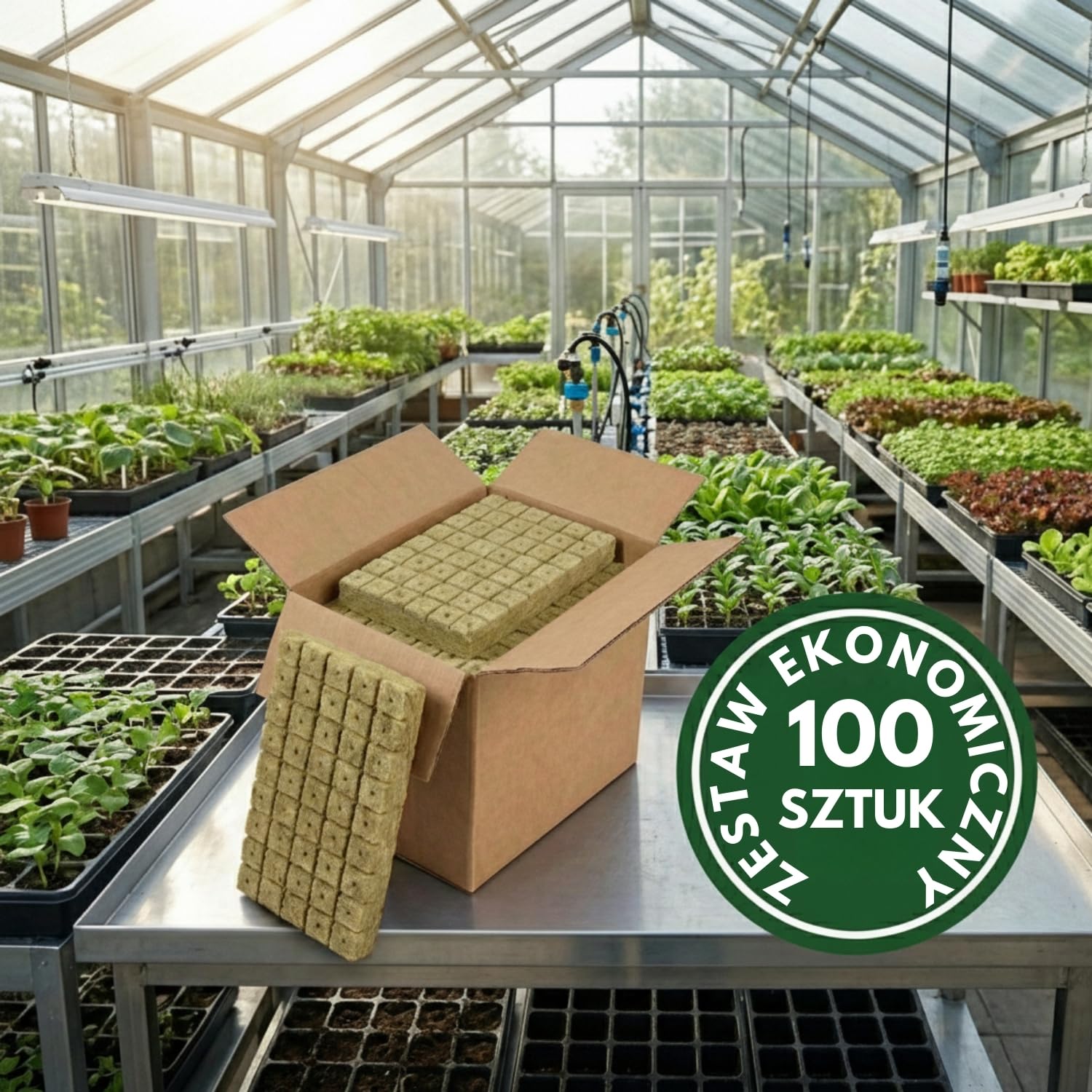 Zestaw 100 Kostek Wełny Mineralnej do Hydroponiki (2,5 cm) do Kiełkowania i Sadzonek, Napowietrzone Podłoże Wspomagające Szybki Wzrost, Ogrodów