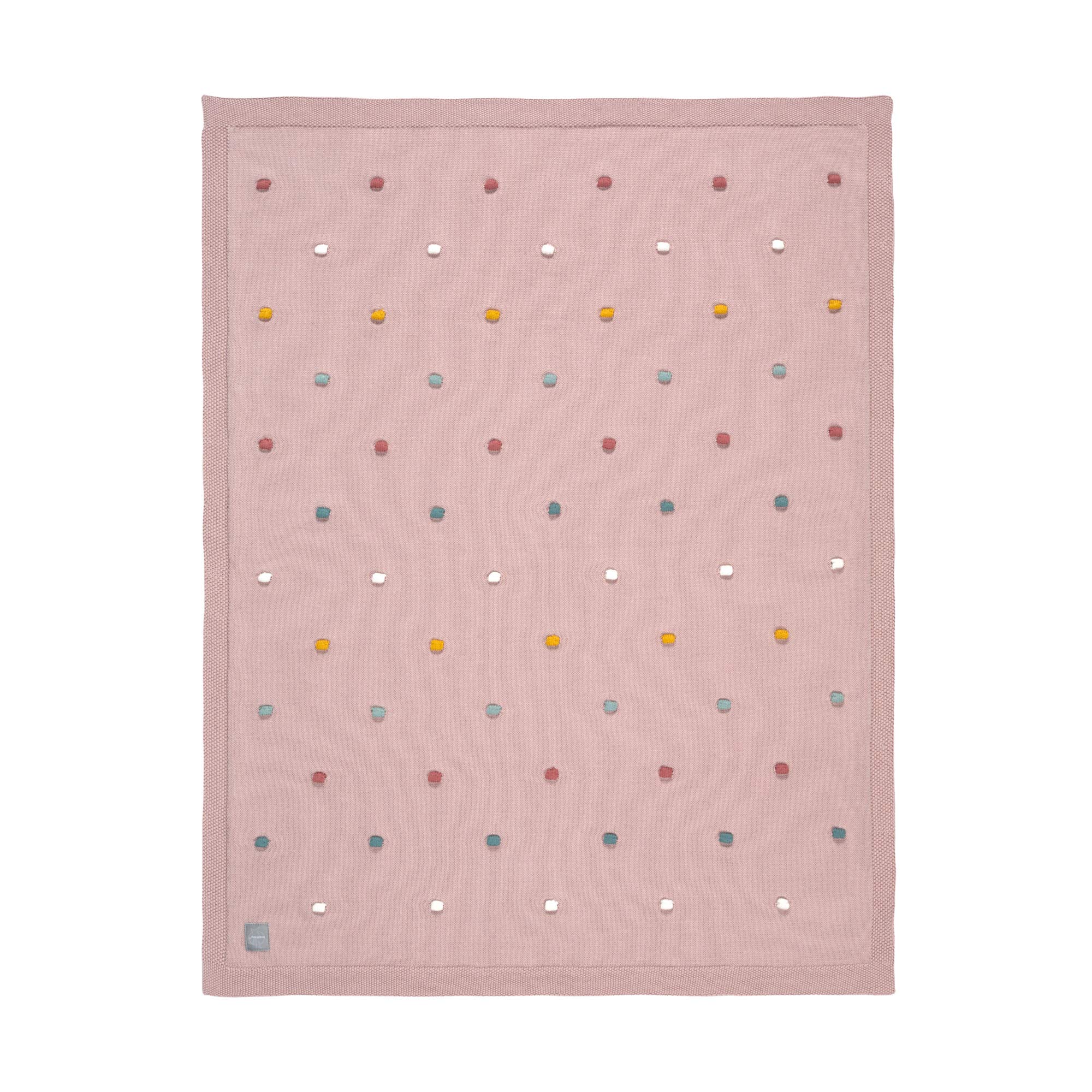 LÄSSIG Koc niemowlęcy z dzianiny kocyk dziecięcy z dzianiny, 100% bawełna ekologiczna, GOTS/Knitted Blanket Dots dusty pink