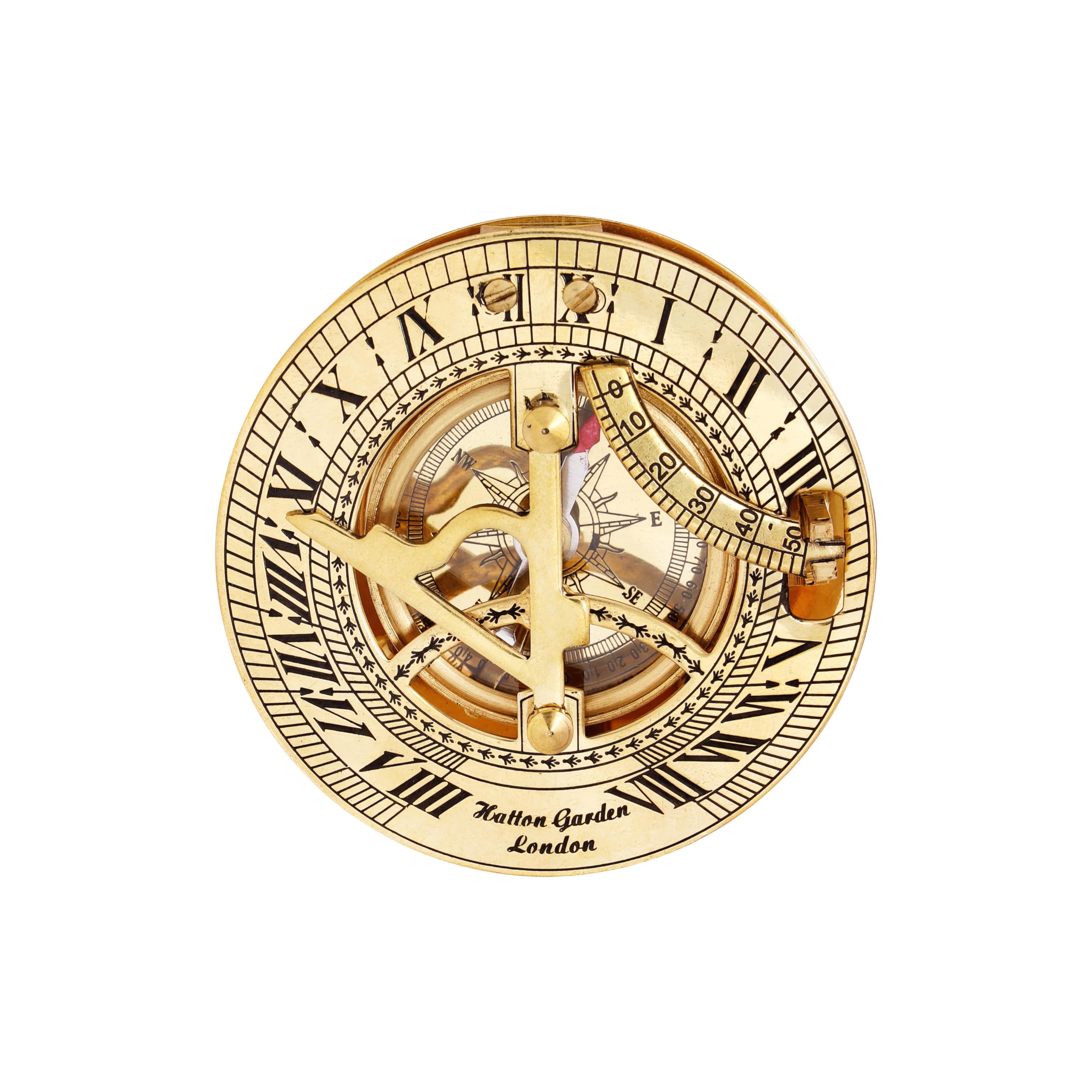 Brújula de latón de alta calidad, instrumento de navegación retro vintage, regalo dorado náutico, viene en una exquisita caja de cuero de grano superior con detalles intrincados, reloj de sol