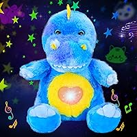 Vista 1 de Cuteoy - Dinosaurio de peluche azul con proyector de estrellas, musical, con volumen ajustable, luz nocturna, animales de peluche que brillan