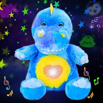 Plush Blue Dinosaur Star Projector Musical Adjustable Singing Night Light Stuffed Animals Glowing T-Rex Plushies Toy Gifts for Kids Birthday Easter Christmas,11