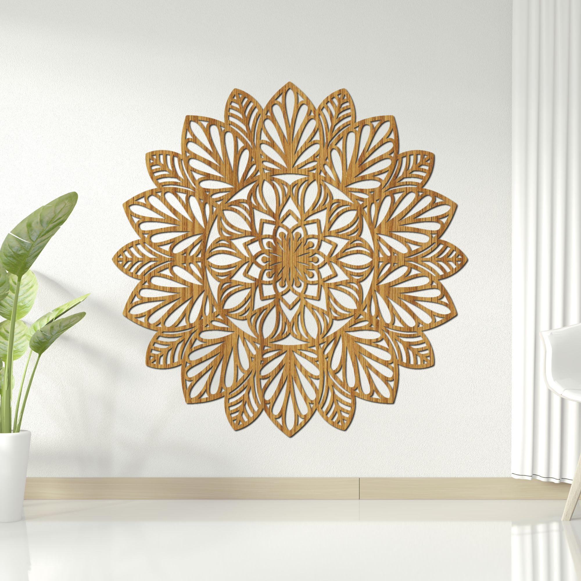 SENTOP HDF0255 Geschnitztes Bild an der Wand aus Holzmaterial für den Innenraum, Blume (Eiche, 40 cm)