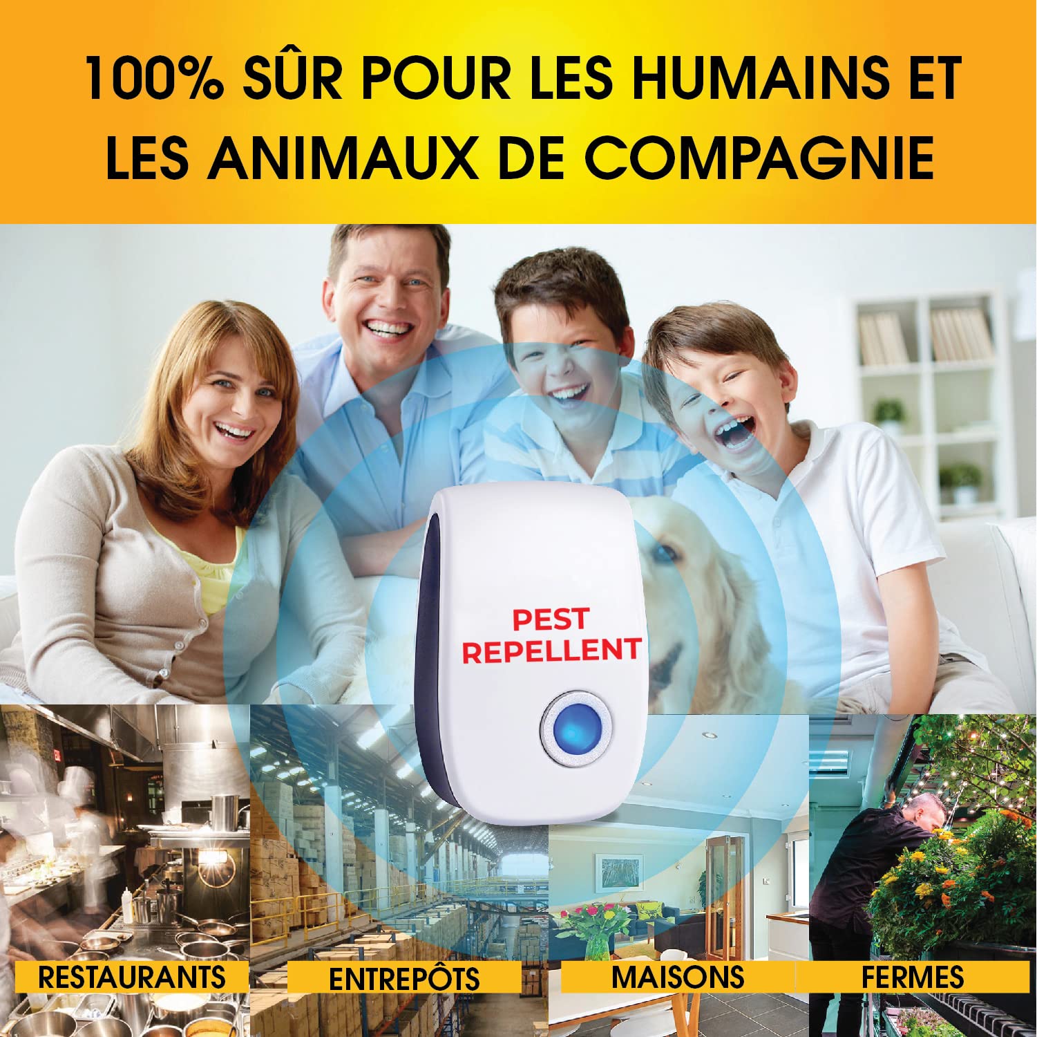 Lot de 6 Antiparasitaires Intérieur - Répulsif Ultrason - Répulsif à ultrasons pour Souris - Lutte antiparasitaire Efficace pour Les rongeurs, Les Souris, Les moustiques, Les Rats, Les araignées et