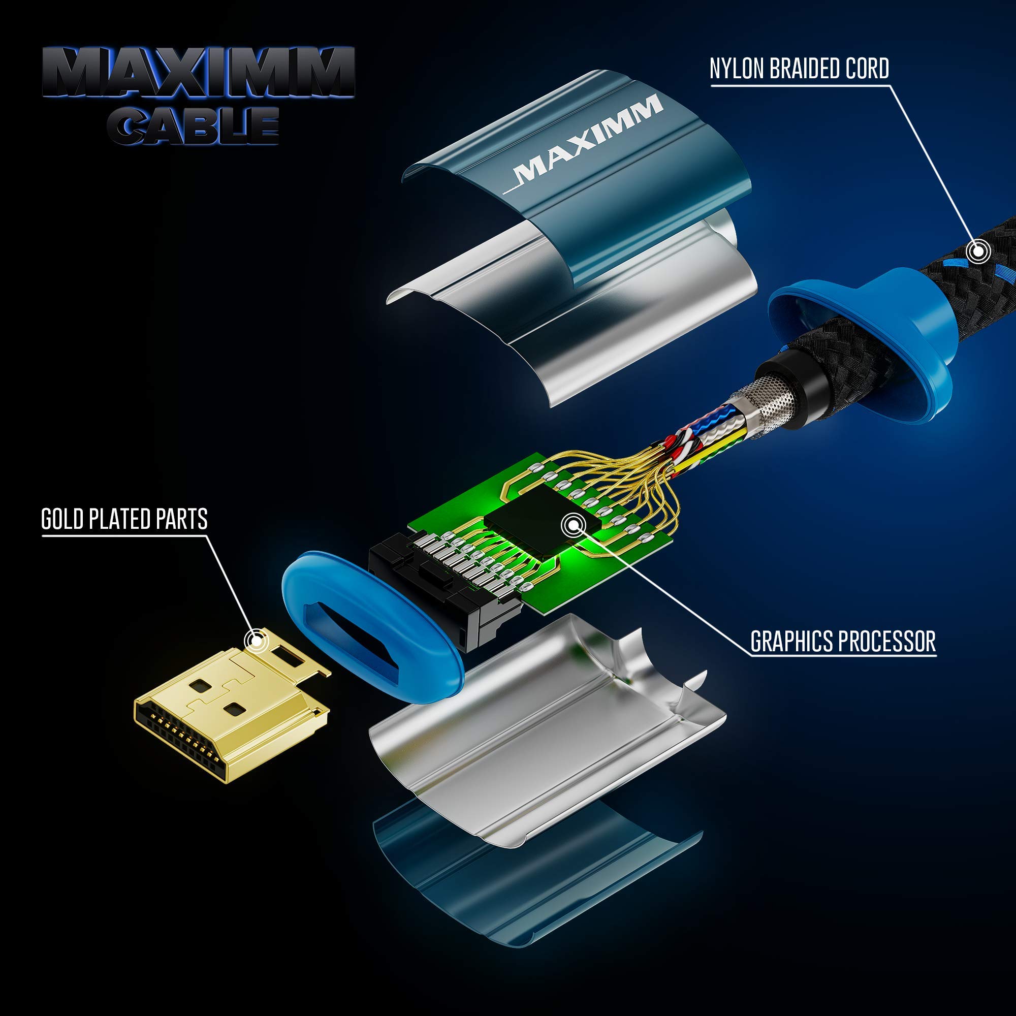 Maximm - Cable HDMI 2.0 4K de alta velocidad (incluye pinzas de cable, bridas y adaptador de ángulo recto) disponible en varios tamaños y paquetes