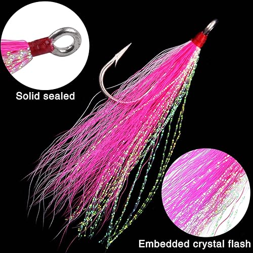 Miniatura 23 de Anzuelos de cola de cubo de pesca con fondo de agua salada, gancho de cola de cubo Mylar Flash Teasers para pargo bagre bacalao platija Hi-Lo Rigs