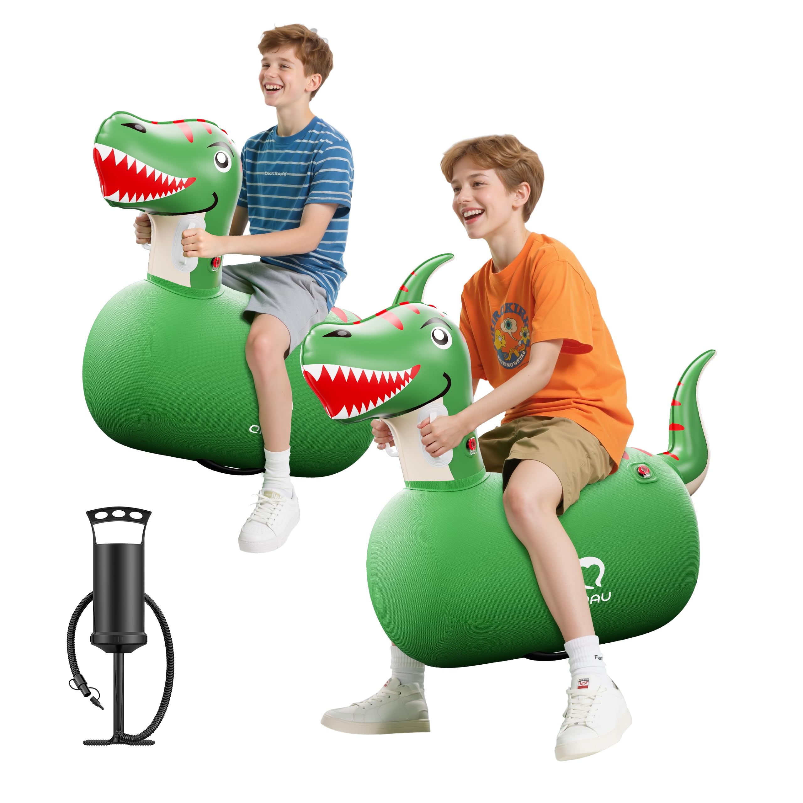 QPAU Inflatable Bouncy Dinosaur 2 PCS with Hand Pump, Heavy Duty Giant Bouncy Pal, 220lbs load capacity, Bouncy Animal Hopper Toy, Indoor Outdoor Hopping Horse for Girls Boys Ages 5+