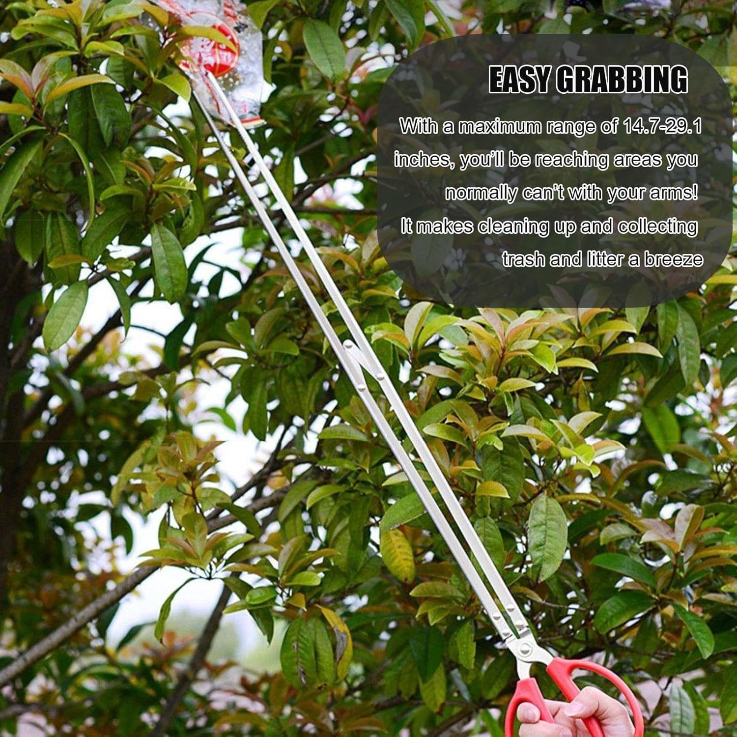 Herramienta de recogida de basura de acero inoxidable, pinzas de tijera, garra de alcance, recolección de basura, nabber de jardín, 29.1 pulgadas