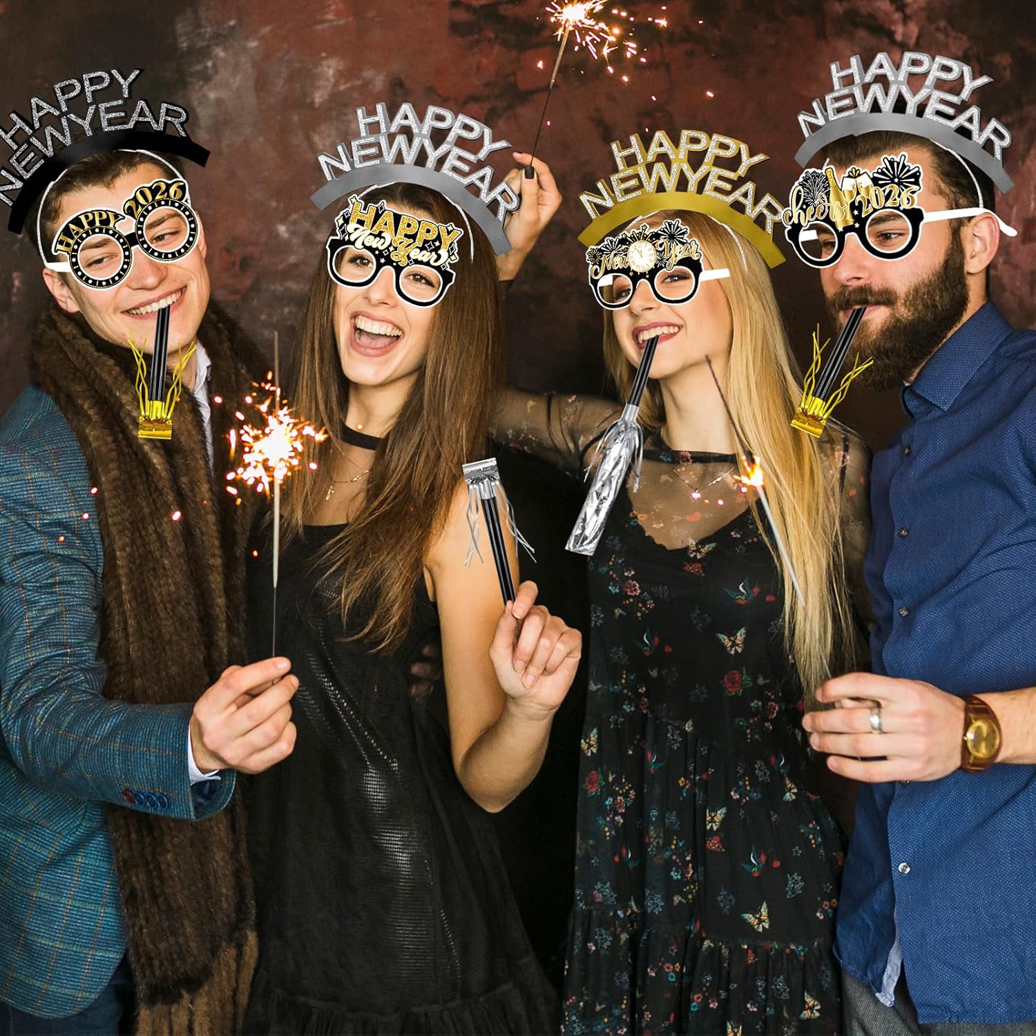 Openfly 36Pcs New Years Eve Party Supplies 2026 Happy New Year Hats Headband Tiara Noise Makers Paper Glasses Party Favors - Image 5