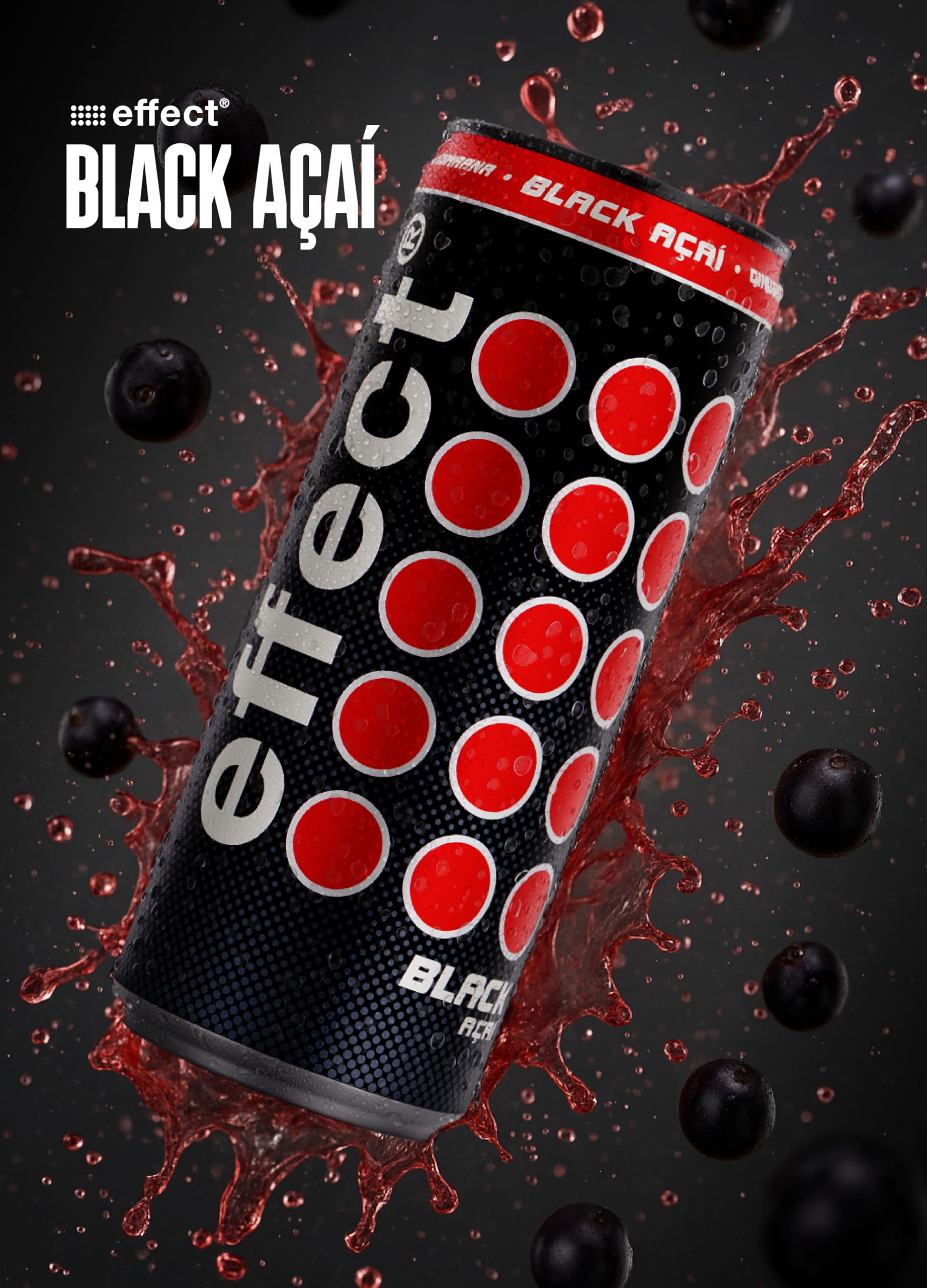 effect BLACK ACAI Energy Drink – Tray mit 24 x 330 ml Energy Dosen Einweg, Koffeinhaltiges Erfrischungsgetränk mit B-Vitaminen – fruchtiger & exotischer Acai Geschmack, vegan