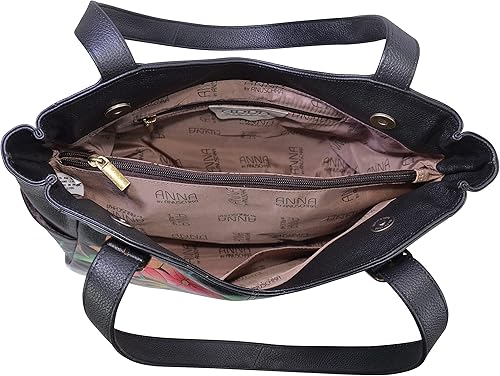 Vista 8 de Anna by Anuschka Bolso de hombro de cuero genuino para mujer, pintado a mano con obras de arte originales exteriores