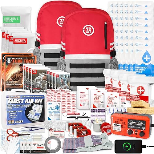 72 HRS Deluxe Emergency Survival Kit - Heavy Duty 72 Hour Bag Survival Kit for Earthquake, Hurricane, Tsunami, Winter, Blackout - Includes Emergency